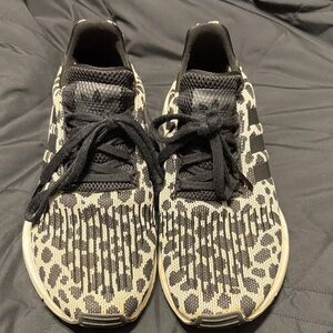 Adidas Black and Cream Animal Print Sneakers